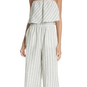 Joie Brogan Linen Jumpsuit, White and Green Stripe